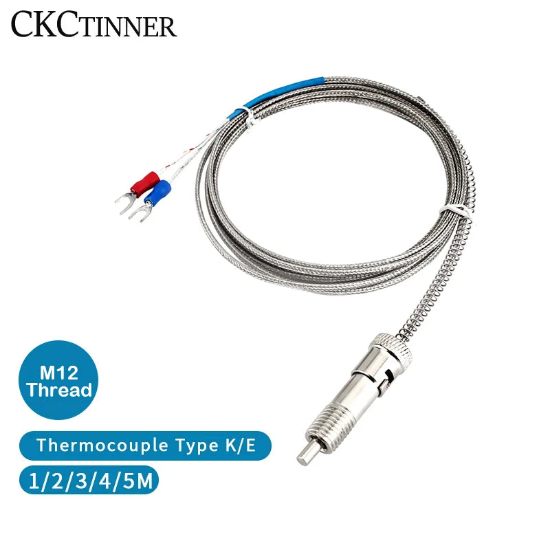 M12 K/E Type Thermocouple Temp Sensor 0–600°C | 1–5M Cable Thermocouple Sensor Axl M12 Type E 1M
