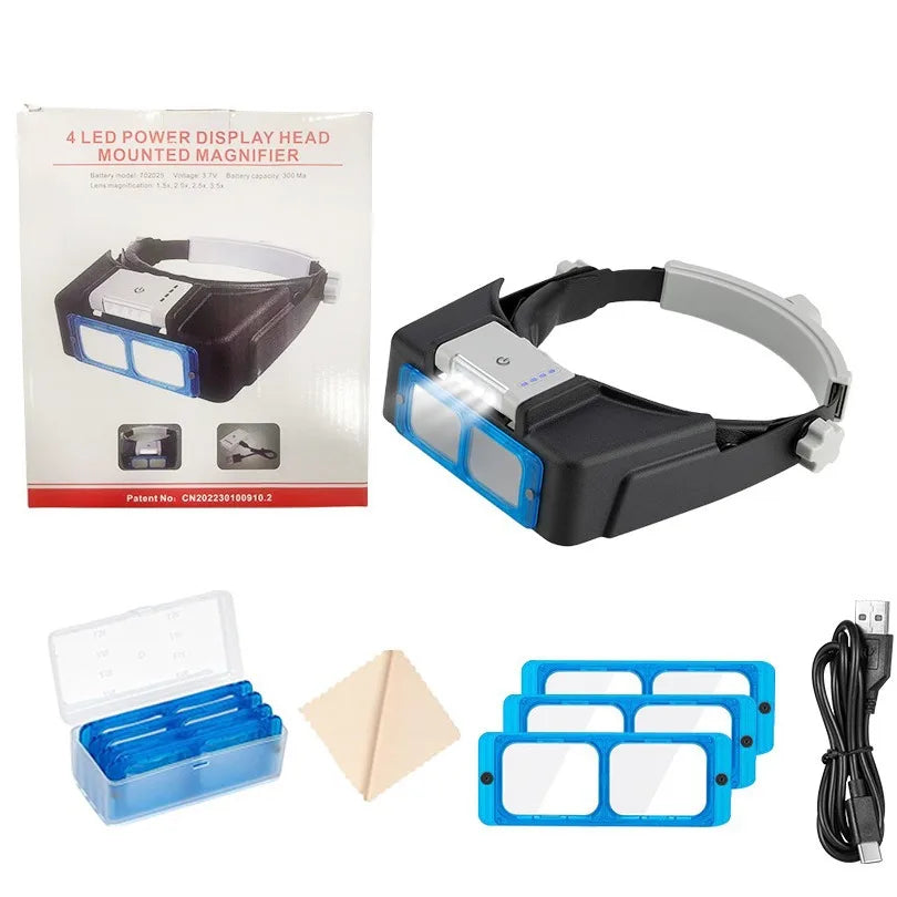 Head-Mounted Magnifying Glasses with 4 LED Lights & USB Charging Head Magnifier Axl