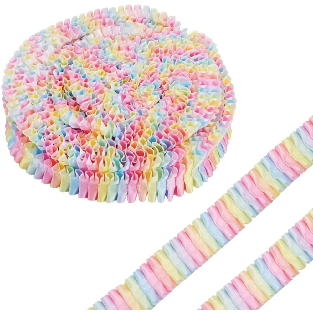 Rainbow Pleated Ruffle Ribbon Trim 38–40mm, 10 Yards | Polyester Ruffle Ribbon Trim Axl AECH04-18423
