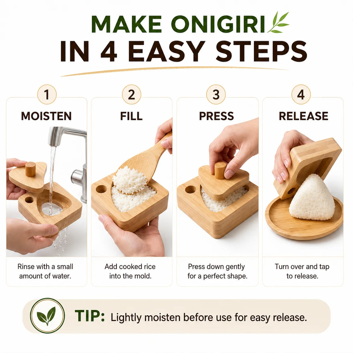 Natural Bamboo Onigiri Mold Set – 5-Piece Triangle Rice Ball Maker Sushi Mold Set Axl