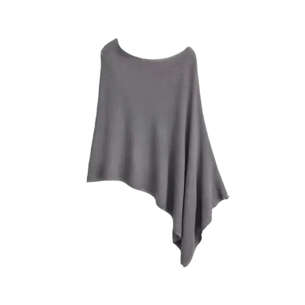 Women's Knitted Off-Shoulder Shawl Wrap Cape | Crochet Cloak Knitted Shawl Cape Axl Grey One Size