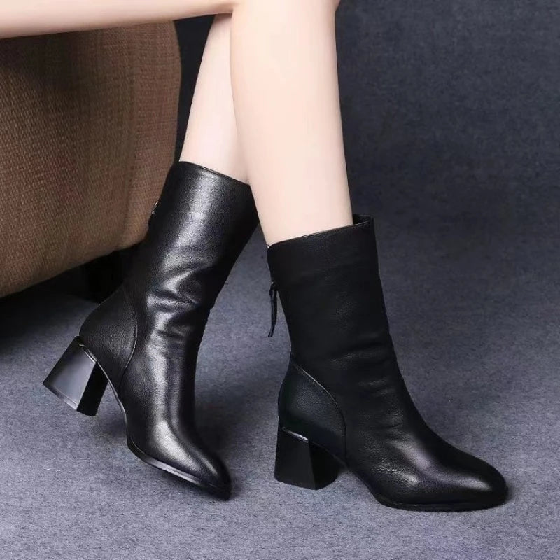 Women's Square Heel Ankle Boots – Anti-Slip PU Leather Zip Boot Ankle Boots Axl