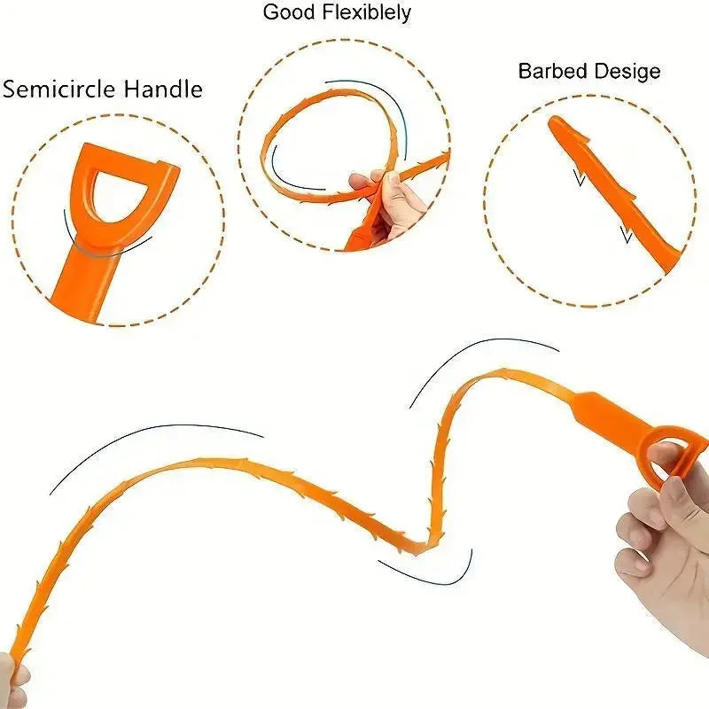 Drain Hair Clog Remover Tool – Pipe Cleaning Snake (Orange) Drain Cleaning Tool Axl