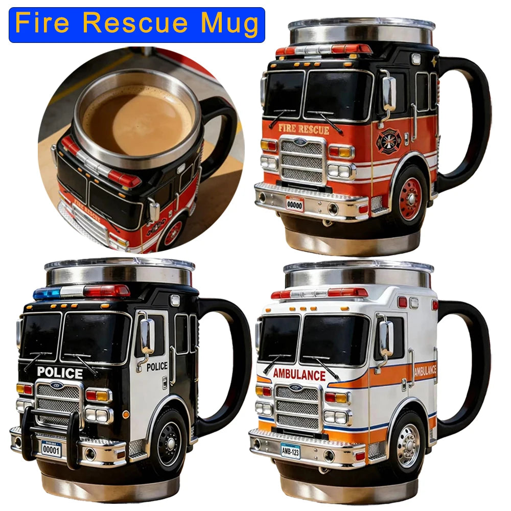 Fire Truck Novelty Coffee Mug – Resin & Stainless Steel Novelty Coffee Mug Axl