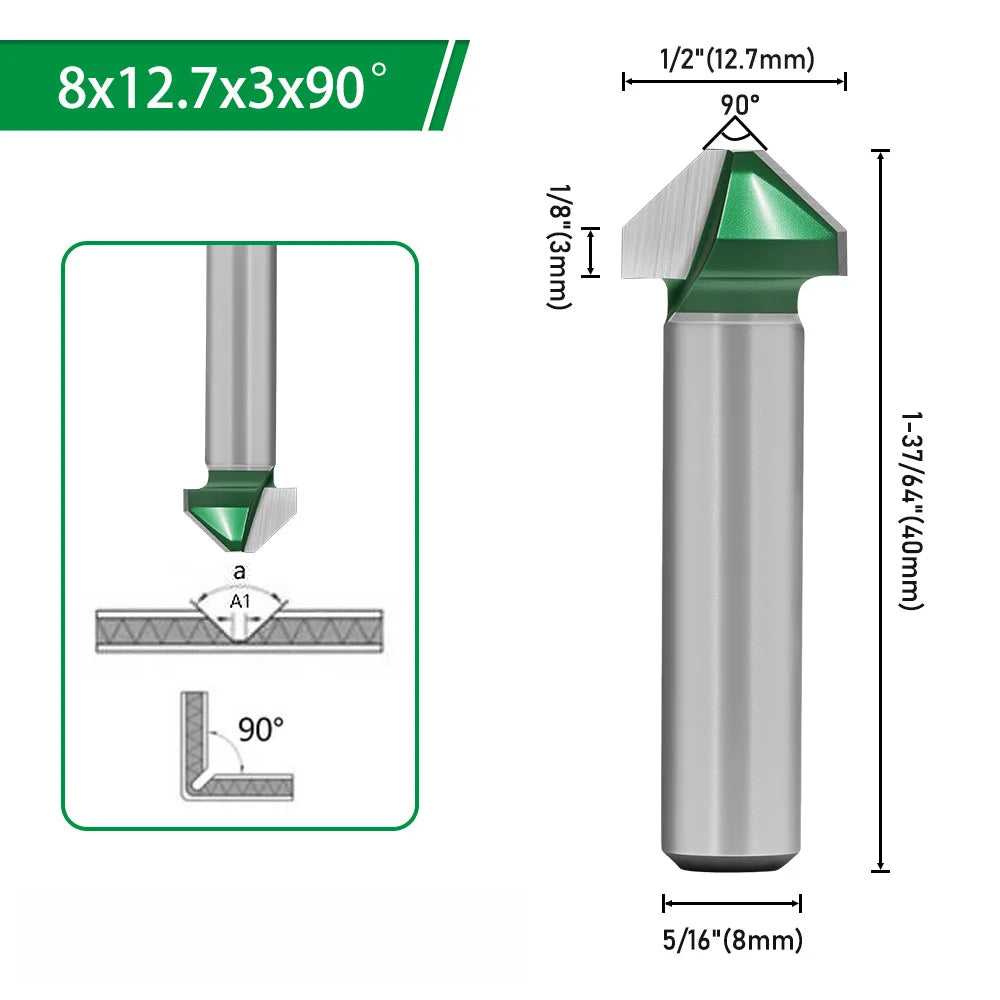 90° V-Groove Router Bit | 6mm 8mm 1/4" Shank Wood Milling Cutter V-Groove Router Bit Axl 8mm China Mainland
