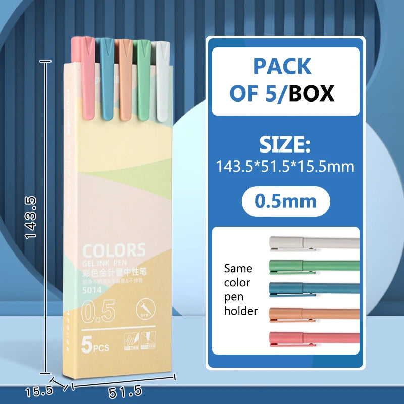 5-Pack Macaron Kawaii Gel Pens – 0.5mm Colorful Writing Set Gel Pen Set Axl A3