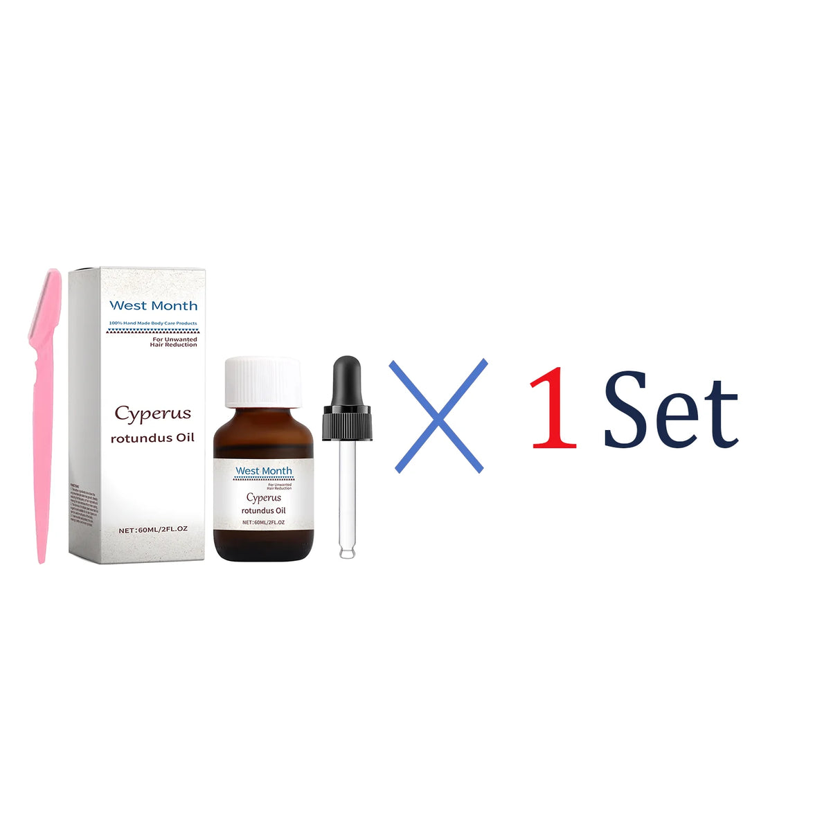 WEST MONTH Cyperus Rotundus Hair Inhibitor Oil 60ml + Razor Hair Inhibitor Oil Axl 1 Set