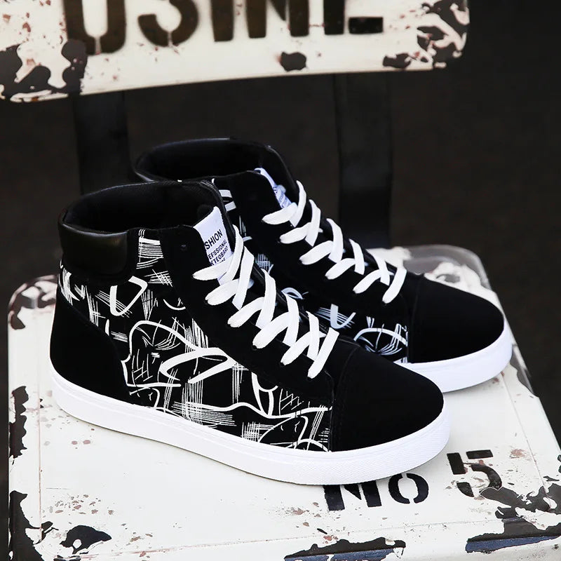 Men's High Top Canvas Sneakers – Lace-Up Vulcanized Walking Shoes Canvas Sneakers Axl