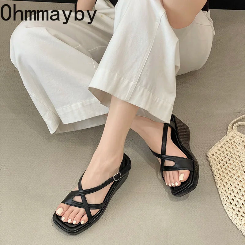 Women's Platform Wedge Sandals – Cross & Ankle Strap Summer Platform Wedge Sandals Axl