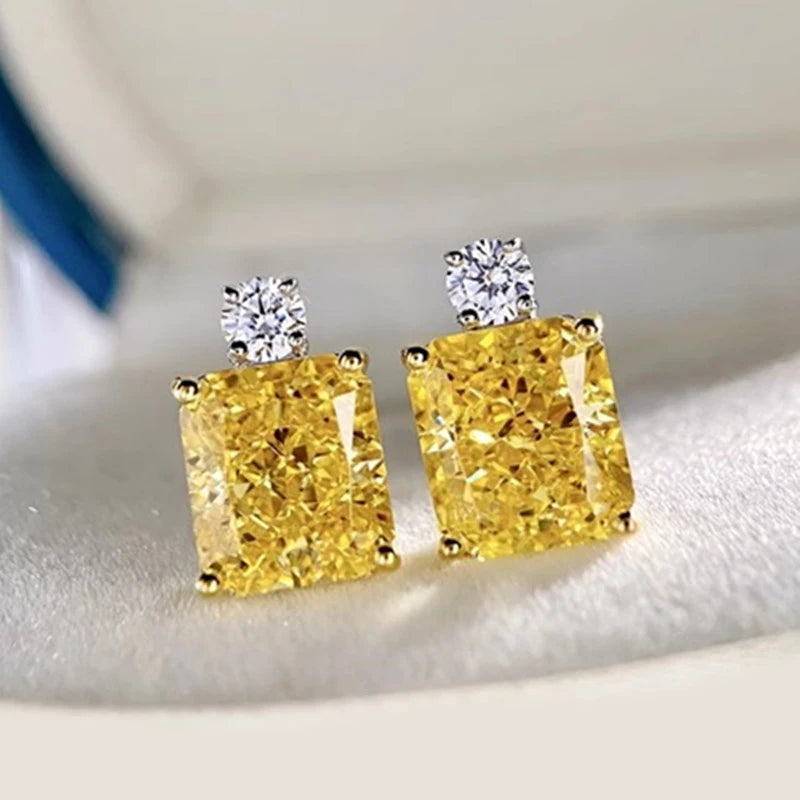 Huitan Two-Tone Geometric CZ Stud Earrings for Women CZ Stud Earrings Axl