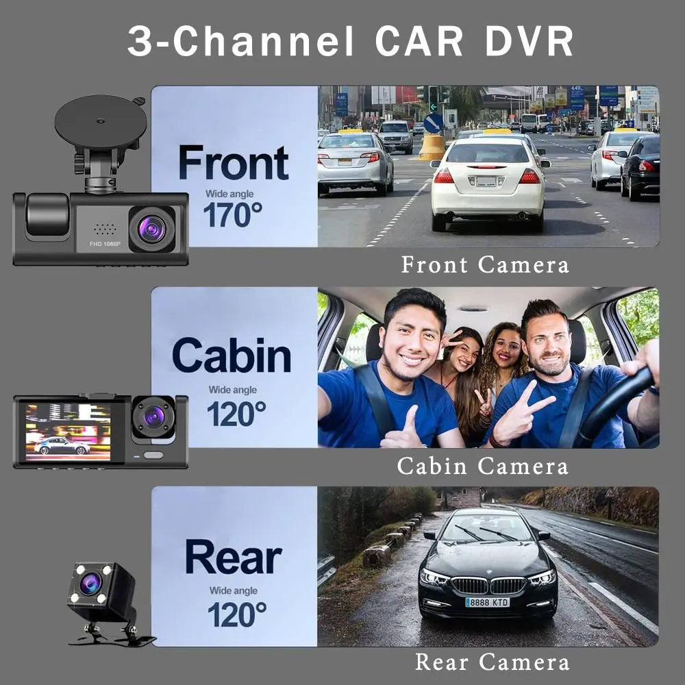 2/3 Channel Dash Cam 1080P Front Rear Interior Car DVR Dash Cam DVR Axl
