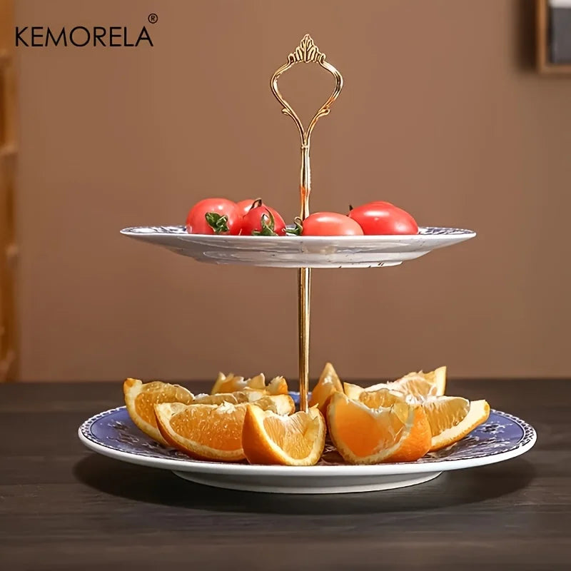 2-Tier Ceramic Dessert Stand – Floral Cake & Party Display Tray Ceramic Dessert Stand Axl