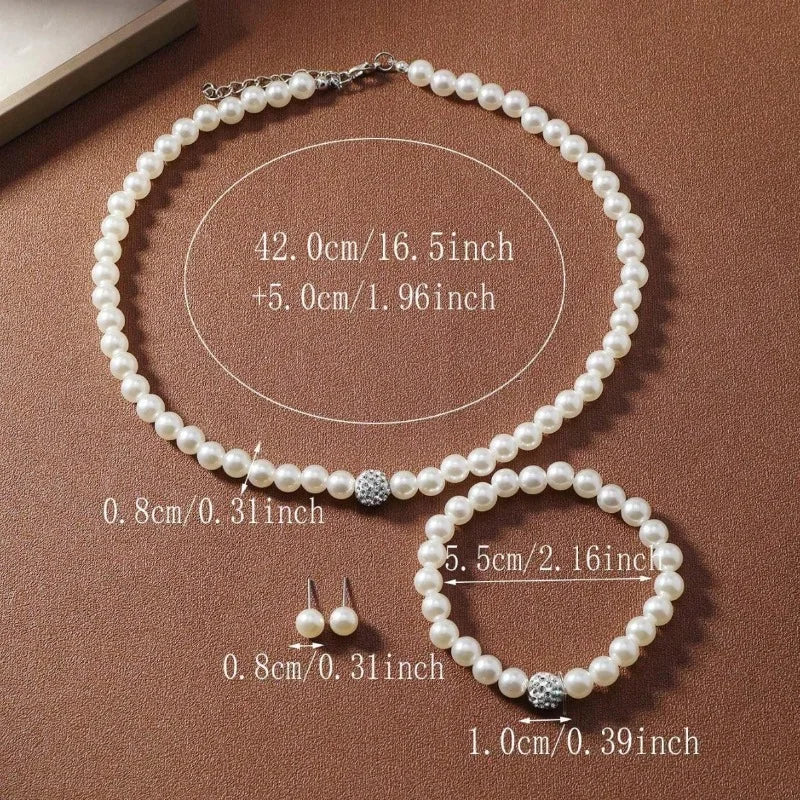 3-Piece Imitation Pearl Bridal Jewelry Set – Necklace, Bracelet & Studs Bridal Jewelry Set Axl
