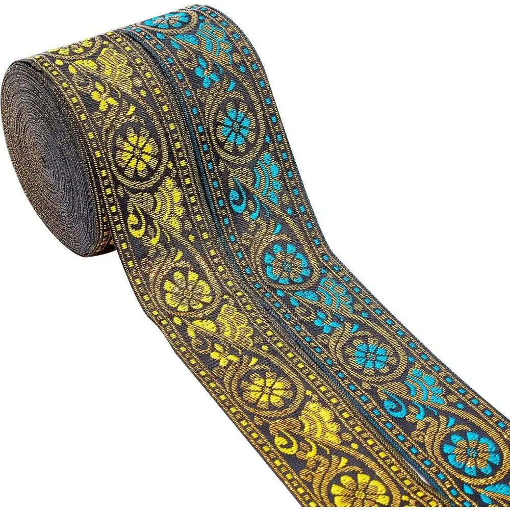 Ethnic Jacquard Embroidery Ribbon 2 Rolls – Floral Polyester Jacquard Craft Ribbon Axl AECH04-18100