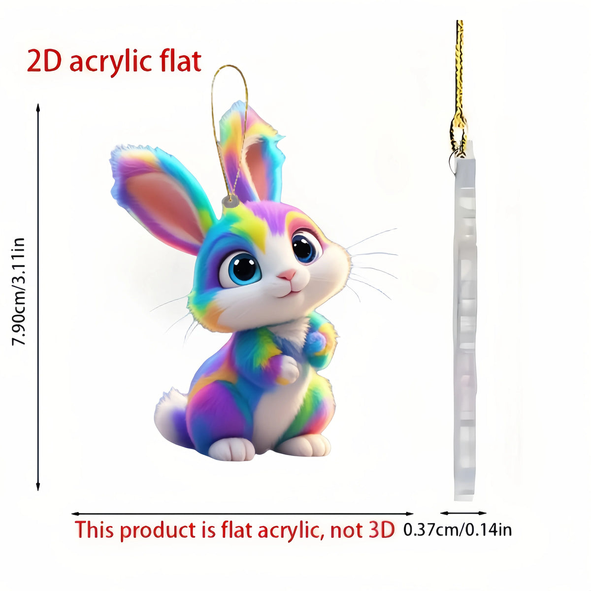 6-Pack Rainbow Bunny Hanging Ornaments – Cartoon Rabbit Figurines Holiday Ornaments Axl