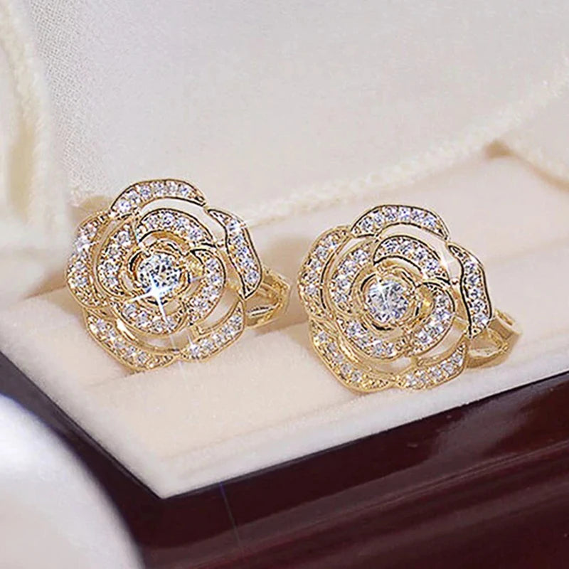 Huitan Flower Hoop Earrings – Cubic Zirconia Women's Jewellery Fashion Hoop Earrings Axl E2055