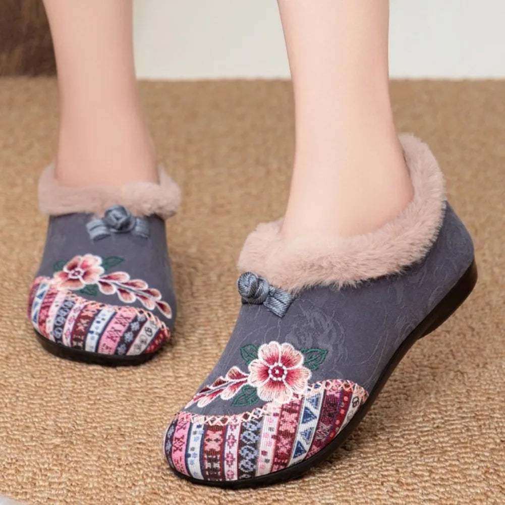 Women's Embroidered Snow Boots – Warm Plush Ankle Boots Women's Snow Boots Axl 42 GRAY