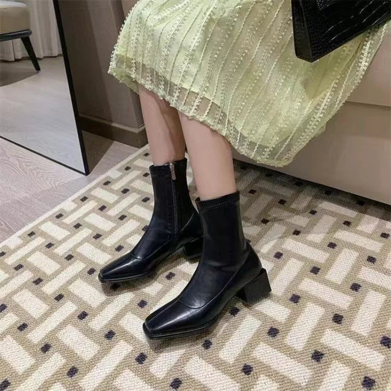 Women's Square Toe Chelsea Ankle Boots – Side Zip Leather Chelsea Ankle Boots Axl