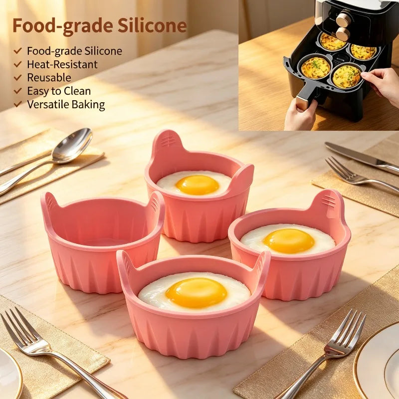 KEMORELA 4-Pack Silicone Ramekins – Air Fryer & Muffin Molds Silicone Baking Molds Axl Pink-4PCS