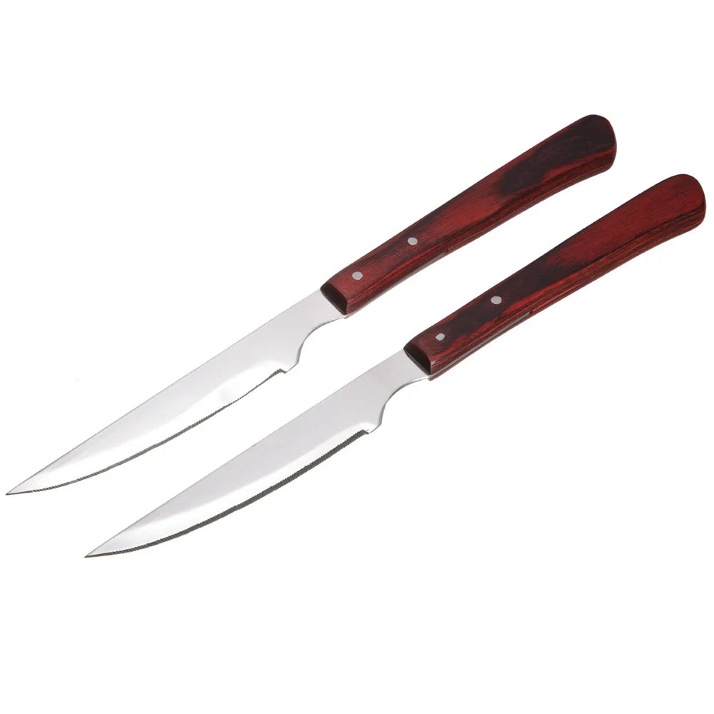 Serrated Steak Knife Set – Stainless Steel & Redwood Handle (1–12 Pc) Steak Knife Set Axl 2 Pc
