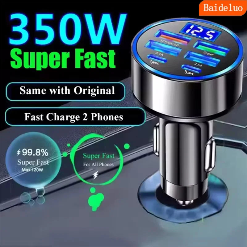 120W 6-Port USB-C Car Charger PD QC3.0 Fast Charge Adapter Car Charger Adapter Axl