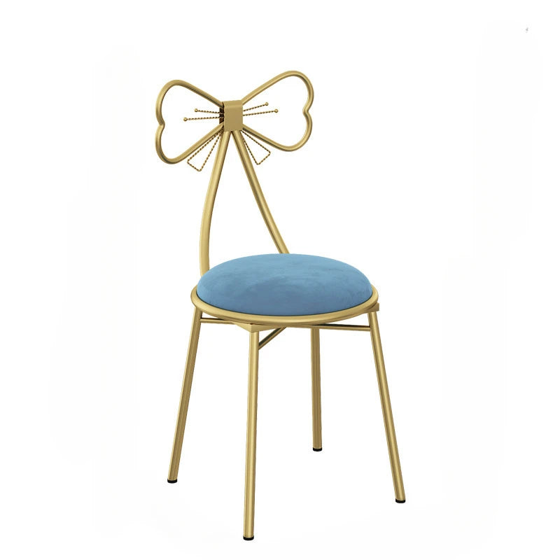 Pink Makeup Vanity Stool – Cushioned Bow Tie Dressing Chair Vanity Stool Axl Blue