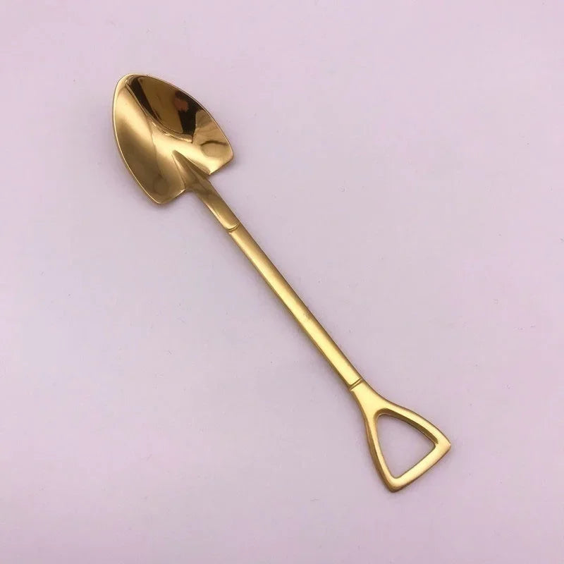 Shovel Shape Stainless Steel Dessert Spoon & Fruit Fork Novelty Flatware Axl spoon-Gold