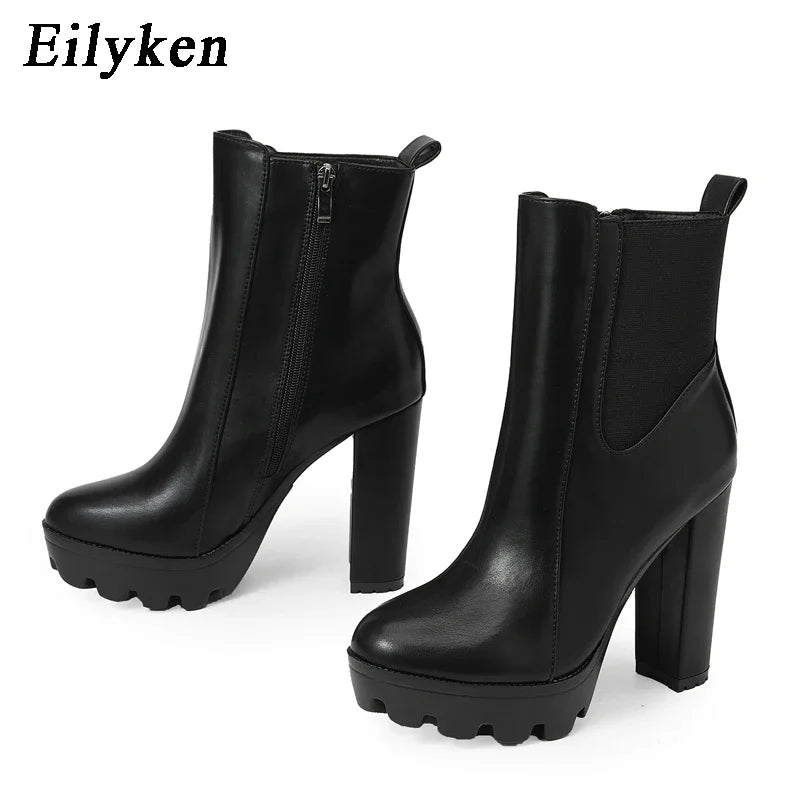 Women's Platform Ankle Boots – 12cm High Heel Slip-On Platform Ankle Boots Axl Black 37