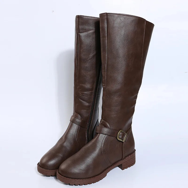 Women's Vintage Brown Knee-High Boots | PU Leather Zip Knee-High Boots Axl Brown 40