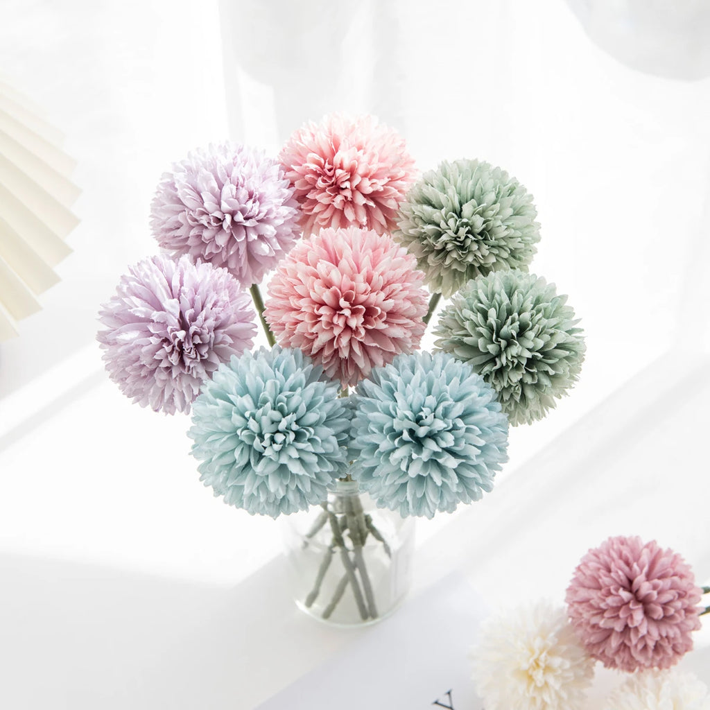 5-Pack Artificial Silk Chrysanthemum Ball Bouquet | Home Decor Artificial Flower Bouquet Axl