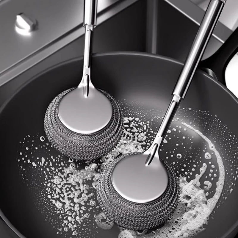 Long Handle Stainless Steel Pot Brush – Kitchen Scrub Scourer Kitchen Cleaning Brush Axl