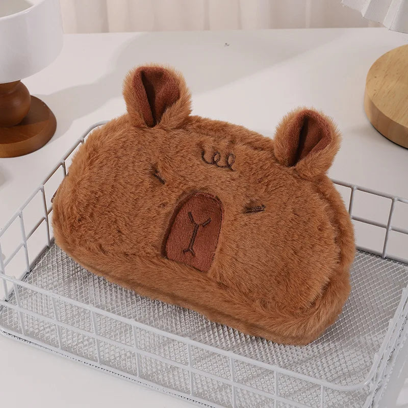 Capybara Plush Pencil Case – Large Capacity Student Pouch Plush Pencil Case Axl Burgundy