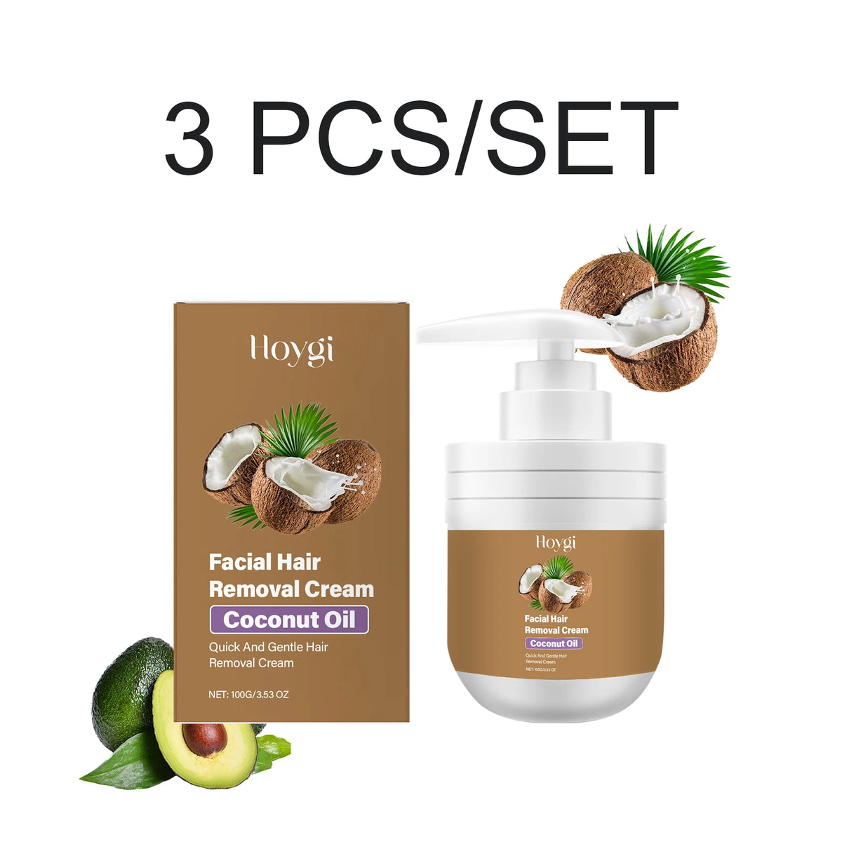 Coconut Hair Removal Cream – Lip & Chin, 100g Gentle Formula Hair Removal Cream Axl 3 PCS
