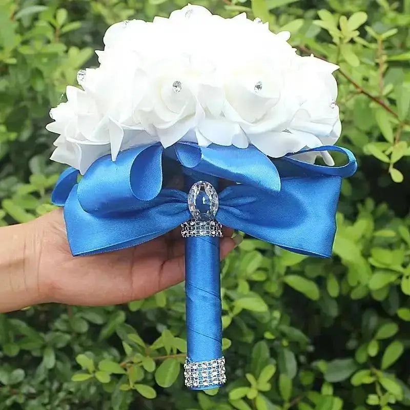 Crystal Rose Pearl Bridal Bouquet – Silk Artificial Wedding Flowers Artificial Bridal Bouquet Axl royalblue