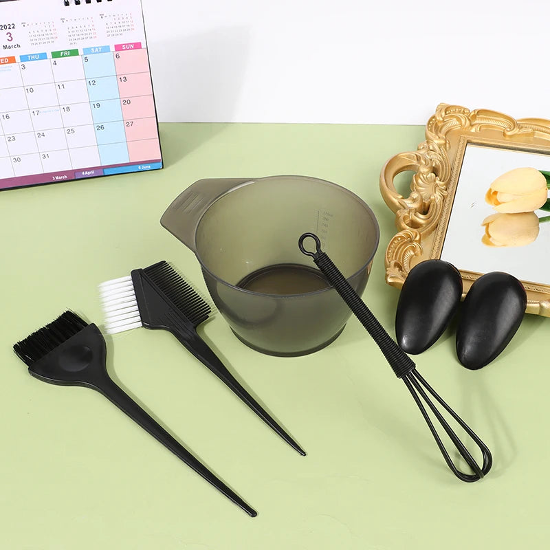 Hair Dye Brush & Bowl Set with Ear Caps & Mixing Rod – 6 Pc Hair Coloring Kit Axl