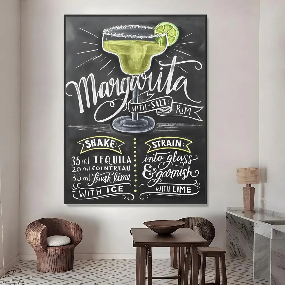 Cocktail Recipe Menu Poster – HD Waterproof PVC Wall Sticker Wall Decor Poster Axl White04 60X90cmNoframe