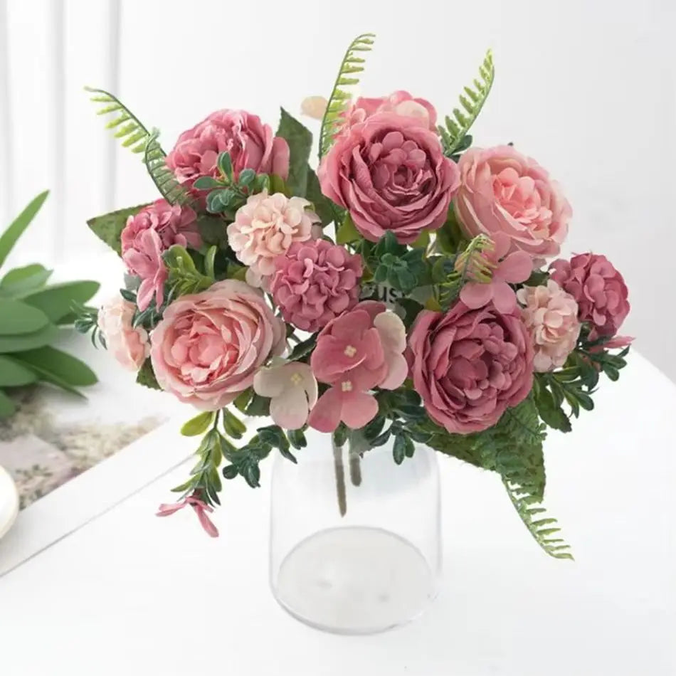 Silk Peony Hydrangea Artificial Bouquet – Wedding & Home Decor Artificial Flower Bouquet Axl