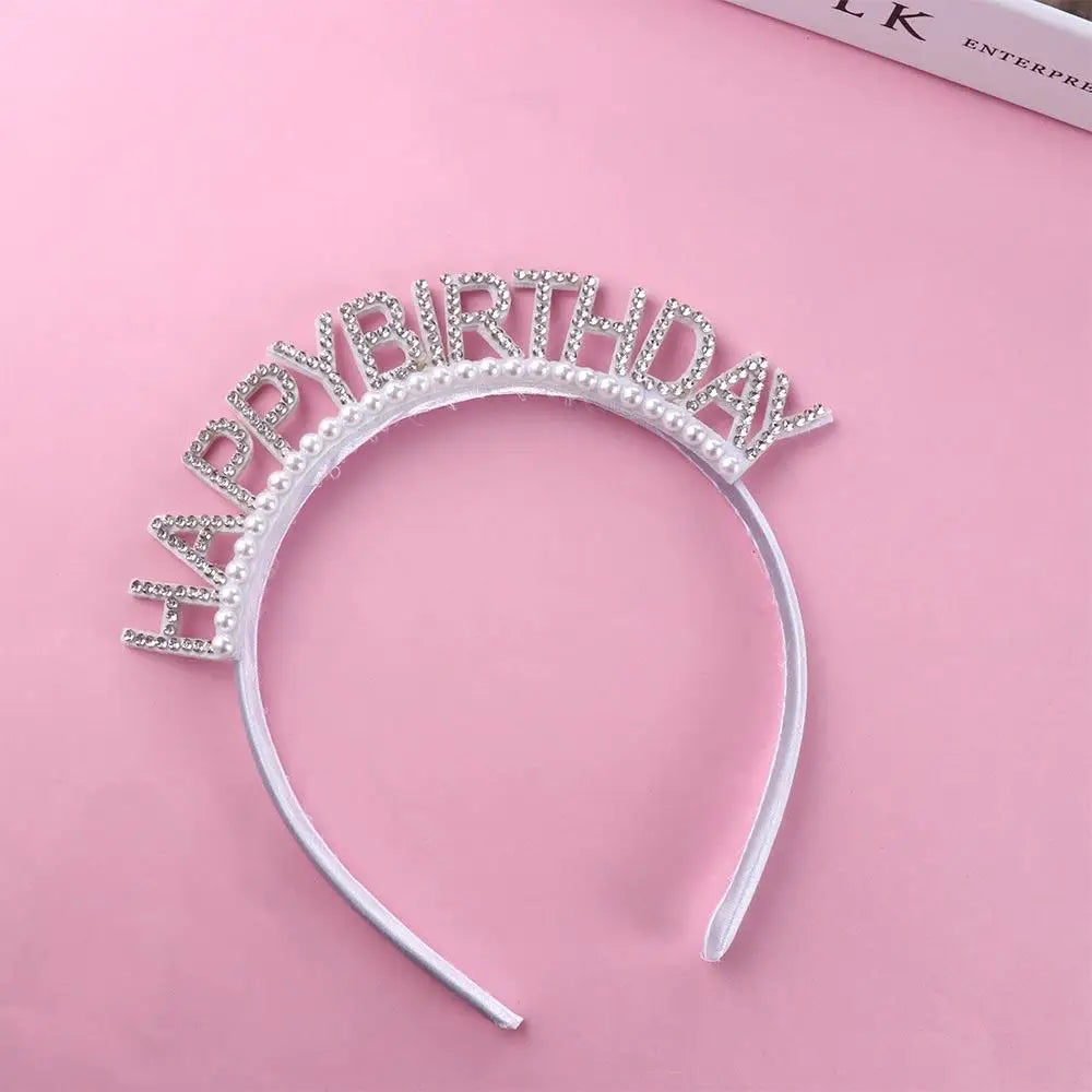 Rhinestone Crown Happy Birthday Headband – Queen Hair Hoop Birthday Headband Axl