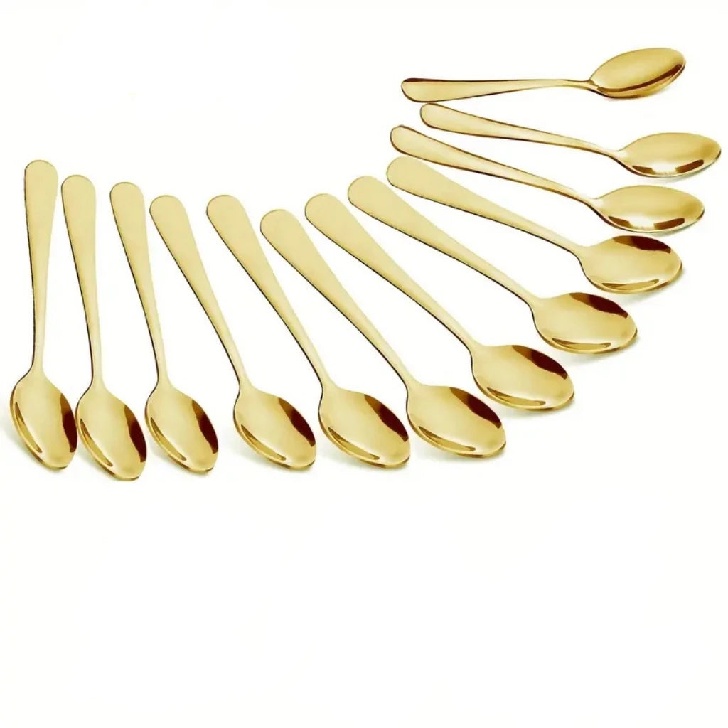 12-Piece Gold Stainless Steel Coffee & Dessert Spoon Set Spoon Set Axl 12pcs