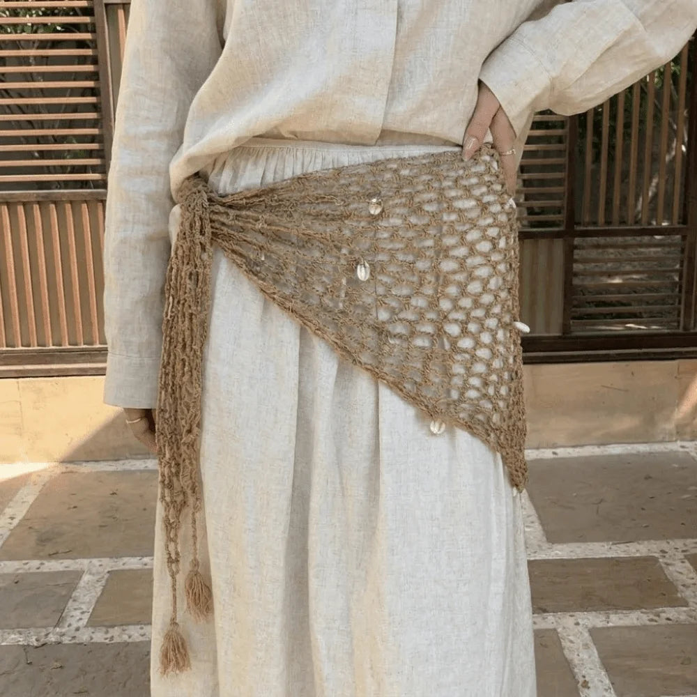 Korean Crochet Mesh Hip Scarf Wrap Skirt with Waist Belt Hip Scarf Wrap Axl