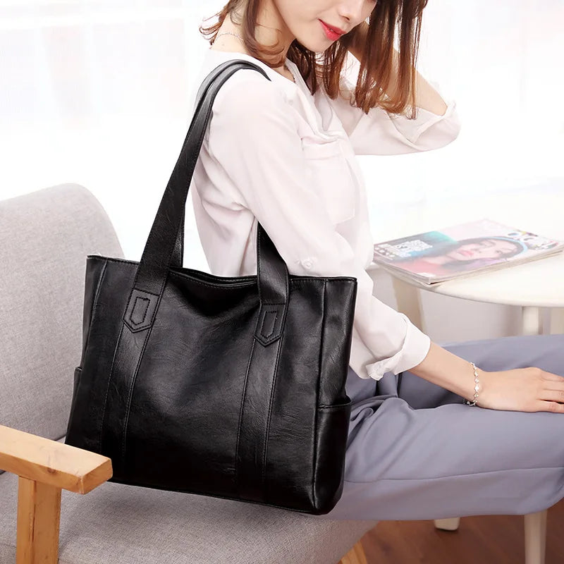 Women's Large Capacity PU Leather Shoulder Handbag | Casual Tote Shoulder Handbag Axl