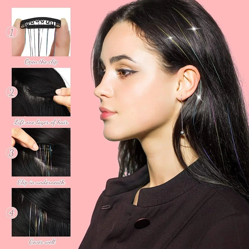 Fairy Hair Tinsel Clip-In Sparkle Extension – 10 Colors 50cm Clip-In Hair Extension Axl