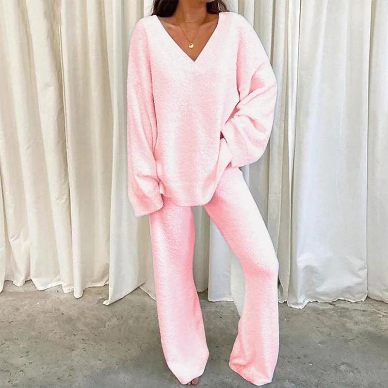 Women's Winter V-Neck Pajama Set – 2-Piece Sleepwear S–3XL Women's Pajama Set Axl pink L