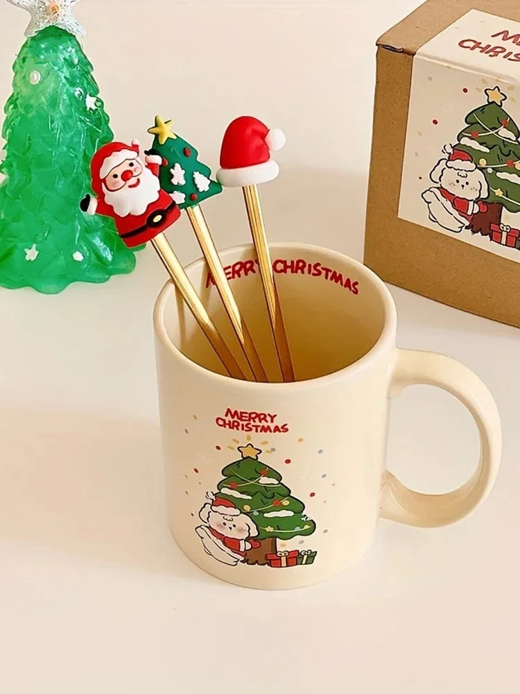 350ml Christmas Ceramic Mug with Spoon | Holiday Coffee Cup Holiday Coffee Mug Axl 350ML 350ml