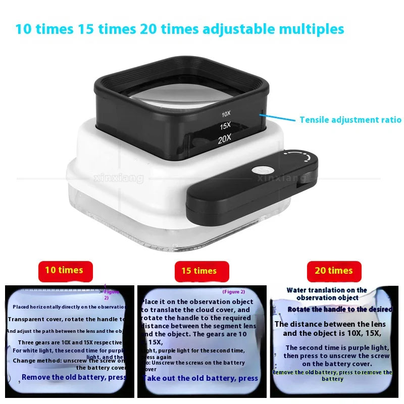 10X 15X 20X Foldable LED Magnifier with Scale | Handheld Loupe LED Handheld Magnifier Axl