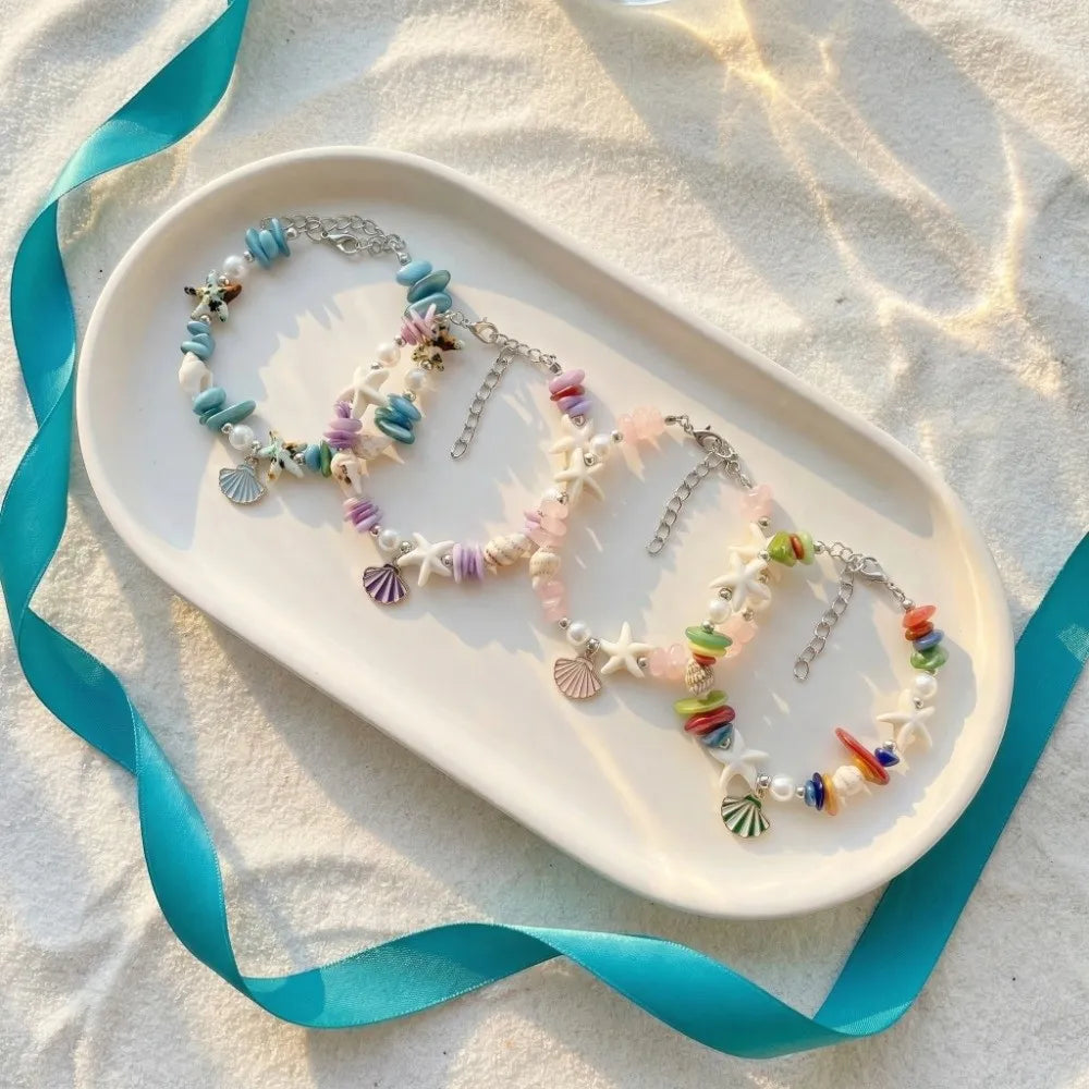Shell Starfish Pearl Bracelet – Adjustable Beach Bangle for Women Shell Beaded Bracelet Axl