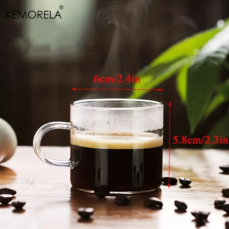 KEMORELA 6-Pack Glass Espresso Cups 4oz with Handle | Microwave Safe Glass Espresso Cups Axl