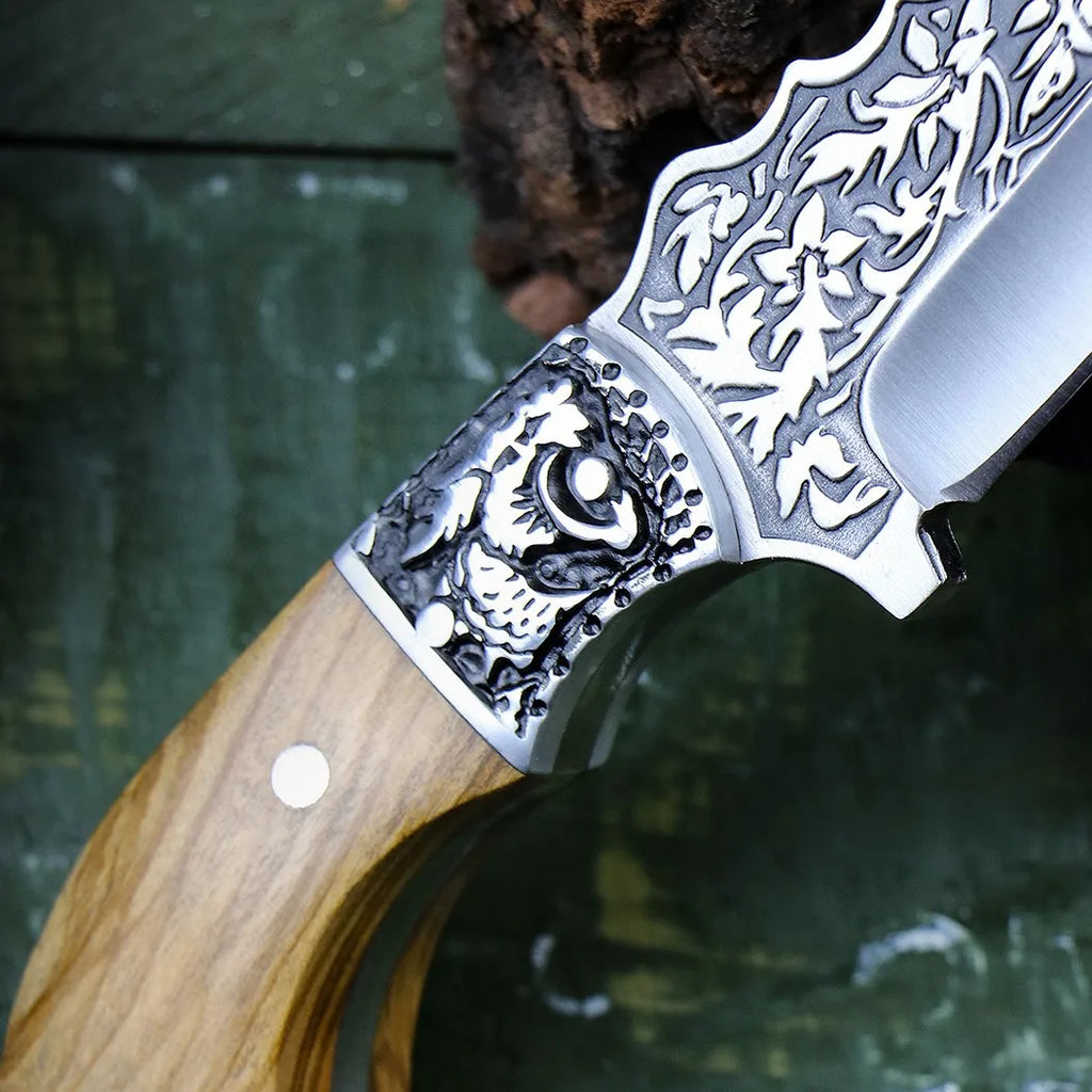 Fixed Blade Camping Knife – Stainless Steel & Olive Wood Fixed Blade Knife Axl
