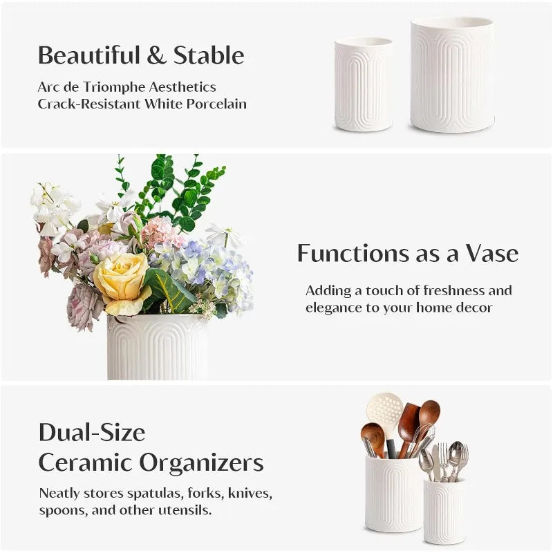 Ceramic Arch Utensil Holder – Farmhouse Kitchen Organizer Utensil Holder Axl
