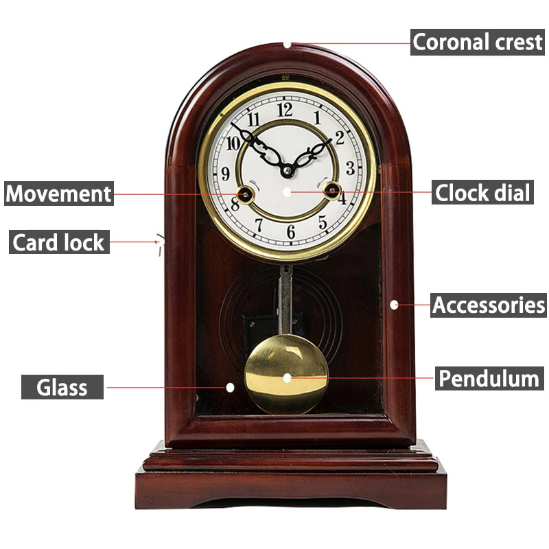 Vintage Mechanical Desk Clock – Solid Wood Pendulum Chiming Mechanical Desk Clock Axl